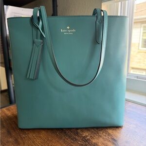 kate spade teal leather tote with tassel charm